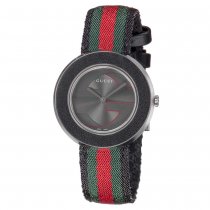 Gucci Women's YA129444 Gucci U Play Collection Stainless Steel Watch with Striped Nylon Band